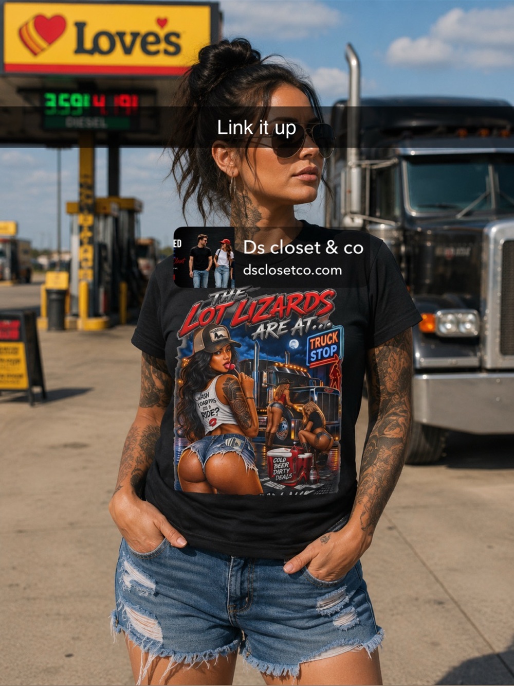 Black Graphic Tee - Lot Lizards Truck Stop Design
